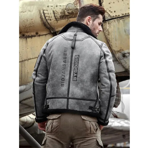 Jeremy Grey Shearling Bomber Jacket