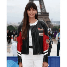 Nina Dobrev Olympics 2024 Black Leather Jacket