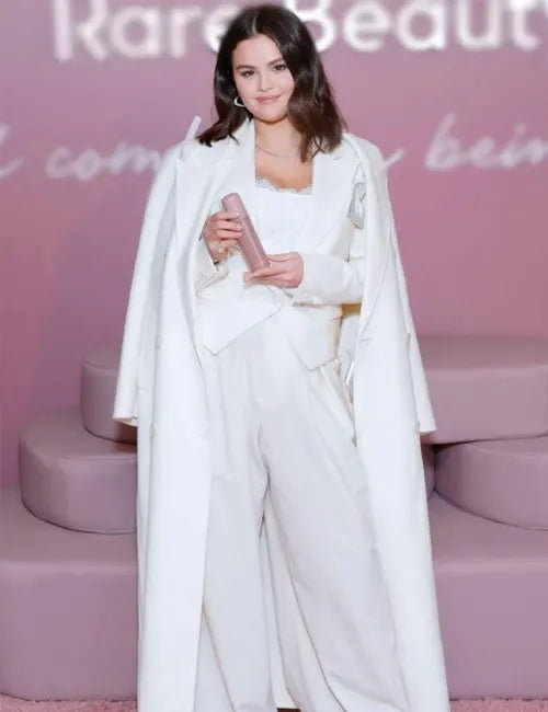 Selena Gomez White Long Trench Coat