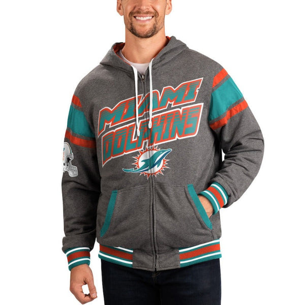 Miami Dolphins Printed Logo Grey Fleece Hoodie