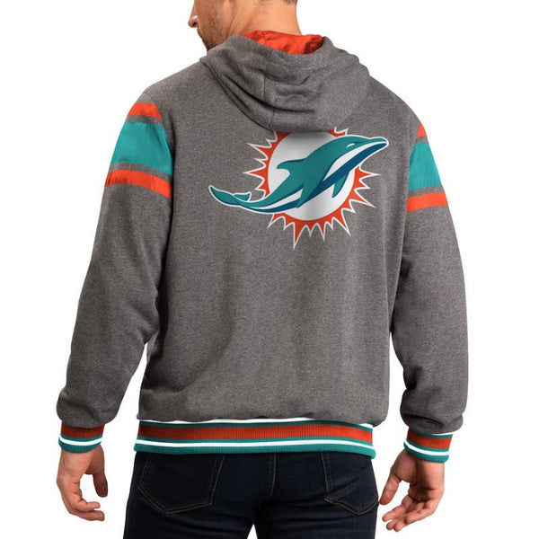 Miami Dolphins Printed Logo Grey Fleece Hoodie