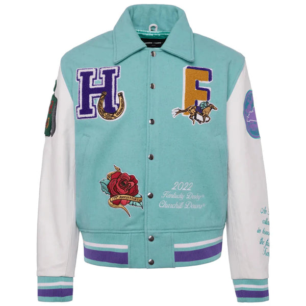 Bel-Air Homme Femme Leather Sky Blue & White Varsity Jacket