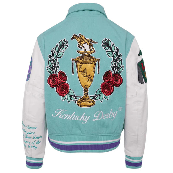 Bel-Air Homme Femme Leather Sky Blue & White Varsity Jacket