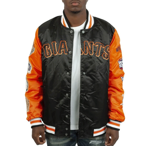 Sf 49ers Champs Giants Black Satin Patches Jacket