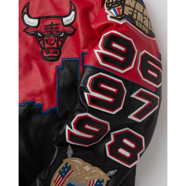 Chicago Bulls Three Peat Red & Black Leather Jacket