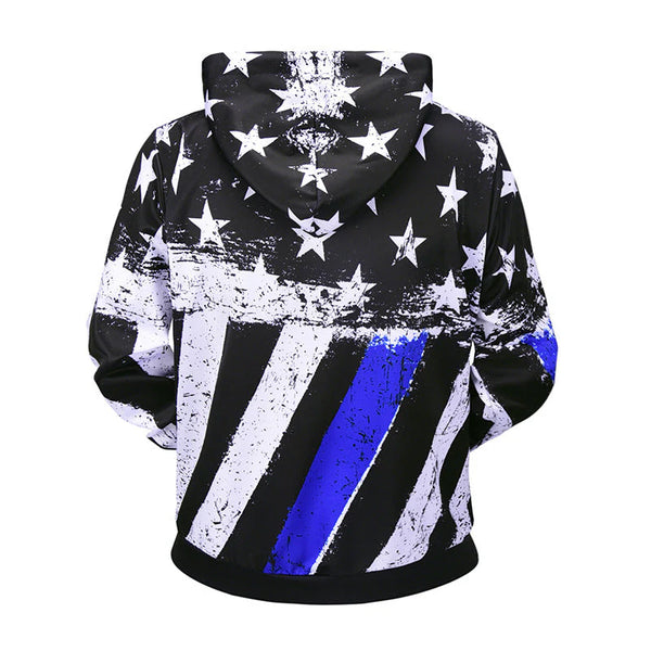 Flag Print Fleece Pull Over Hoodie