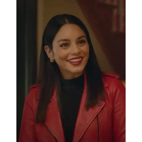 French Girl 2024 Vanessa Hudgens Red Leather Jacket