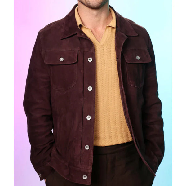 Glen Powell Hit Man 2024 Maroon Jacket