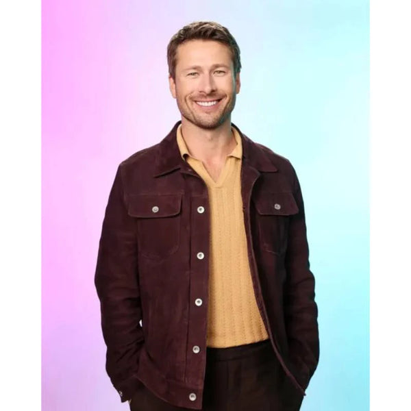 Glen Powell Hit Man 2024 Maroon Jacket