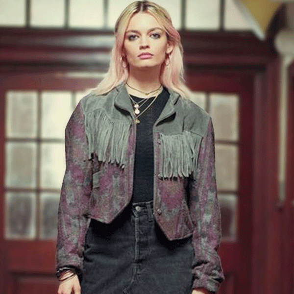 Emma Mackey Sex Education Maeve Fringe Leather Jacket