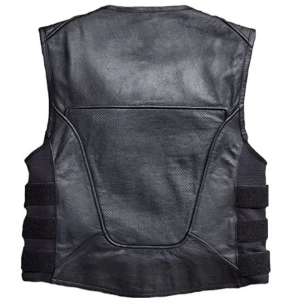 Men Swat Black Leather Vest