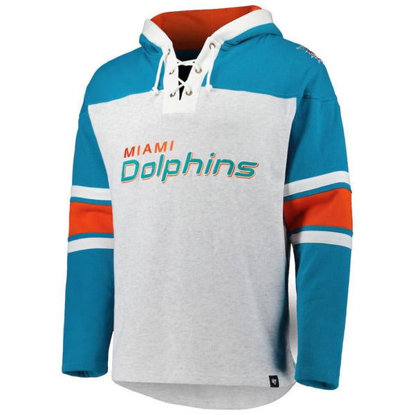 Miami Dolphins 47 Heather Gray Gridiron Lace Up Fleece Hoodie