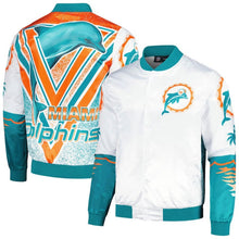 Miami Dolphins White And Aqua Bomber Jacket