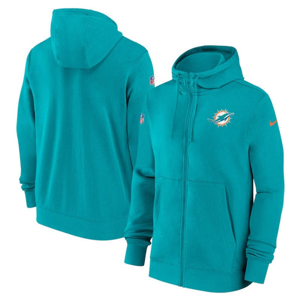 Miami Dolphins Olive Aqua Fleece Zipper Hoodie