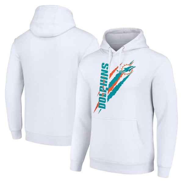 Miami Dolphins Printed Logo White Grey And Black Fleece Hoodie