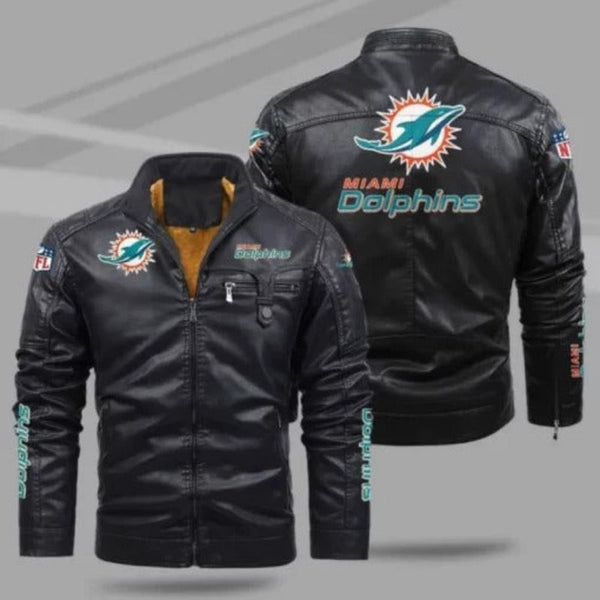 Miami Dolphins Black Leather Jacket