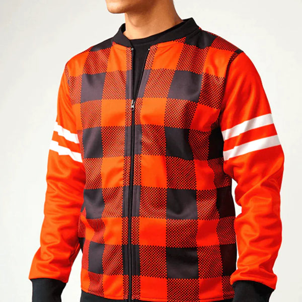 Orange And Black Checkered Print Tracksuit