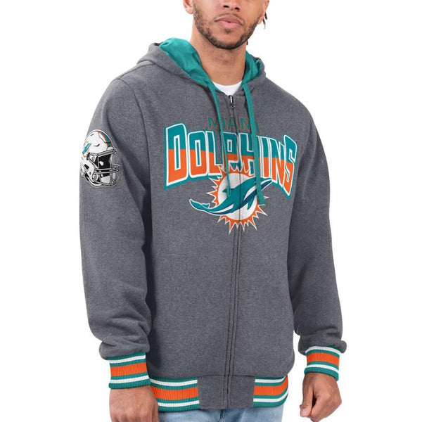 Miami Dolphins Printed Logo Grey Fleece Hoodie