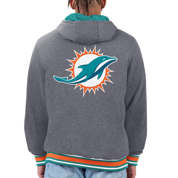 Miami Dolphins Printed Logo Grey Fleece Hoodie