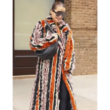 Rita Ora Met Gala Fur Stripes Long Coat
