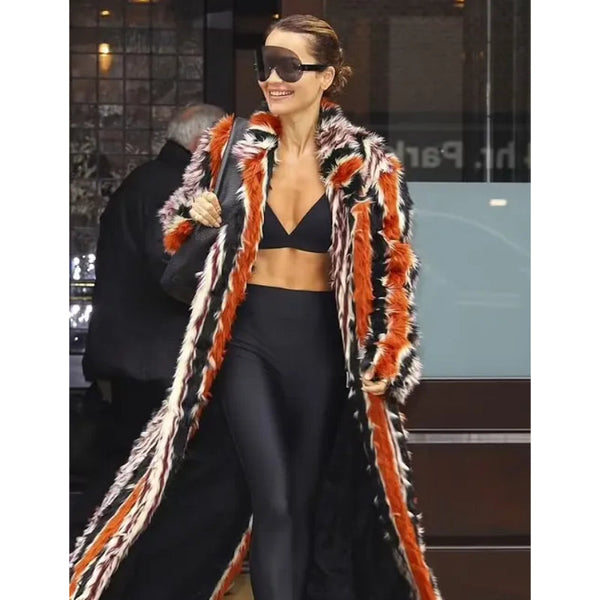 Rita Ora Met Gala Fur Stripes Long Coat