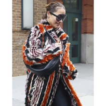 Rita Ora Met Gala Fur Stripes Long Coat