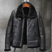 Triple Belted Cuffs Black Shearling Jacket