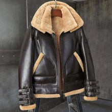 Triple Belted Cuffs Brown Shearling Jacket