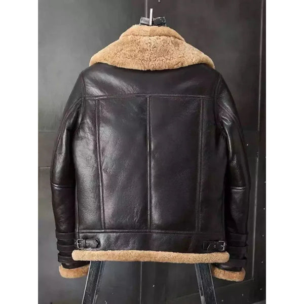 Triple Belted Cuffs Brown Shearling Jacket