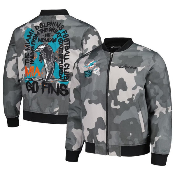 Miami Dolphins Grey And White Bomber Jacket