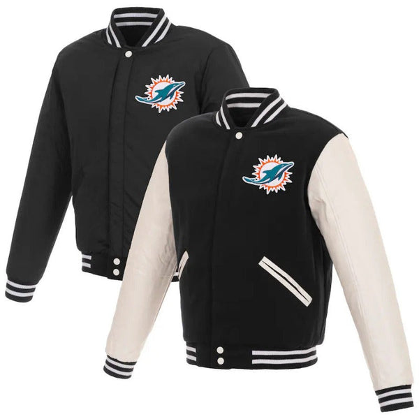 Miami Dolphins White & Black Bomber Jacket