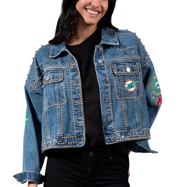 Nfl Miami Dolphins Blue Denim Jacket