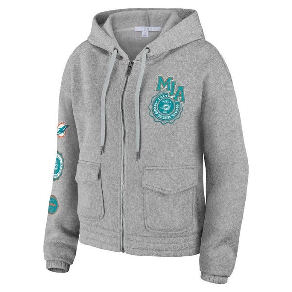 Miami Dolphins Printed Logo Grey Fleece Hoodie