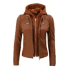 Hooded Style Brown Genuine Leather Jacket