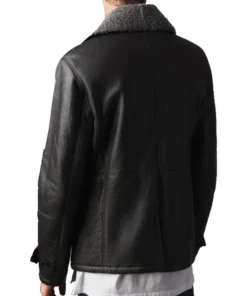 Mens Shearling Double Breasted Black Pea Coat