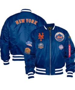 New York Mets Bomber Blue Patches Jacket