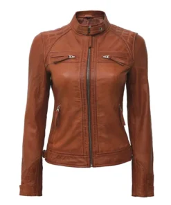 Women Quilted Brown Leather Jacket
