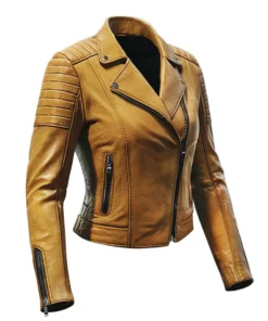 Tan Brown Leather Biker Jacket